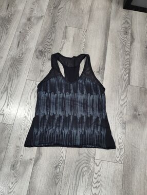 lululemon athletica Black Tank Top with Grey Abstract Print